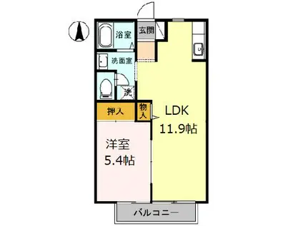 ハイツ・花のこみち B棟(1LDK/2階)の間取り写真