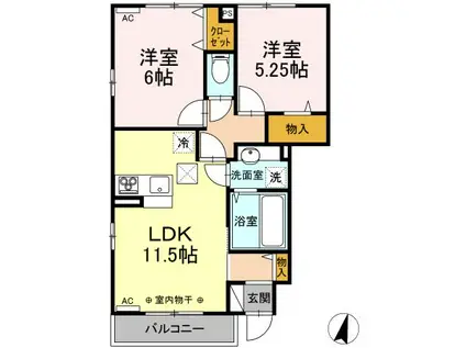 ブライトフォーチュン(2LDK/1階)の間取り写真