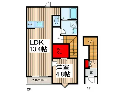 リーブルファイン葛飾西水元(1LDK/2階)の間取り写真