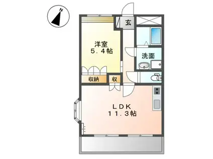 エスポアールII(1LDK/2階)の間取り写真