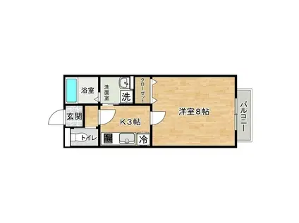 ブリオ岩切(1K/2階)の間取り写真