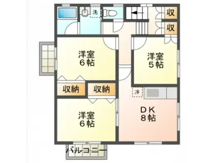 ストリームII(3DK/2階)の間取り写真