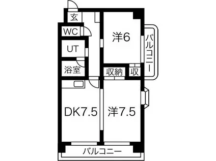 ロイヤルアサノ(2DK/3階)の間取り写真