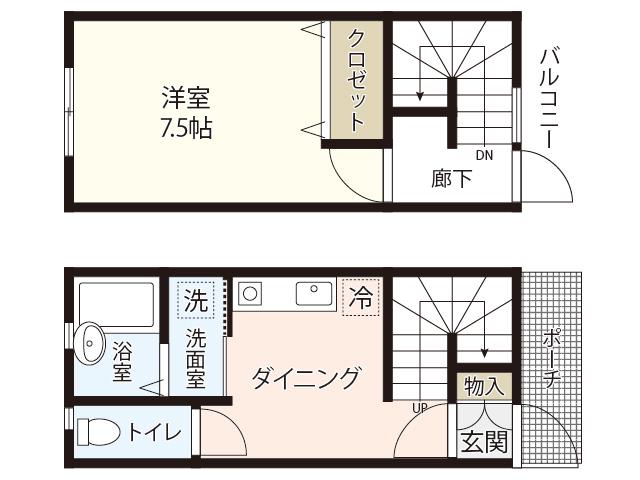 スパシーバ江波南(1DK/1階)の間取り写真