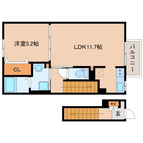 CASAかしば(1LDK/2階)の間取り写真