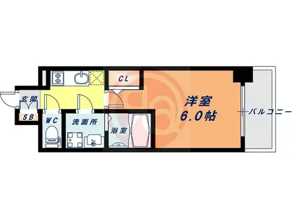 エスリード難波ザ・アーク(1K/12階)の間取り写真