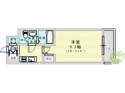 プラウドフラット新大阪(1K/9階)の間取り写真