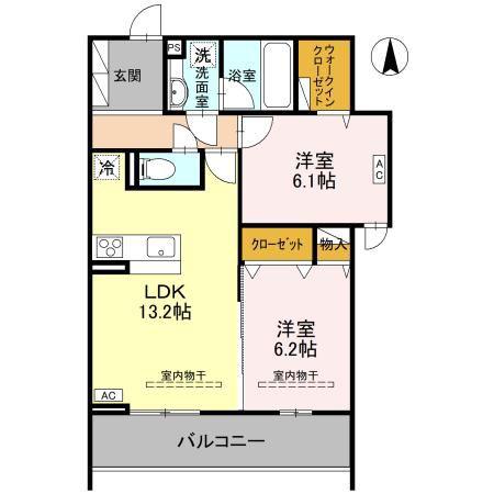 TORISIAS ゆいの杜6丁目 A棟(2LDK/2階)の間取り写真
