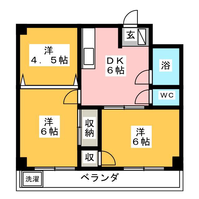 第1築山コーポ(3DK/4階)の間取り写真