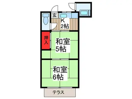 鹿荘(2K/1階)の間取り写真