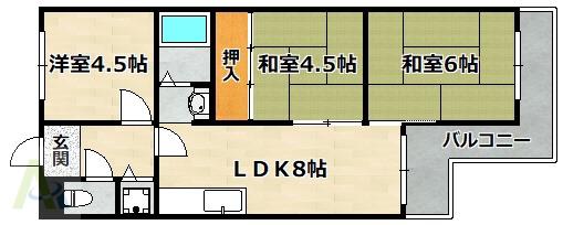 トキワ西山ハイツ(3DK/1階)の間取り写真