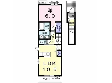 サンデリアーナIII B(1LDK/2階)の間取り写真