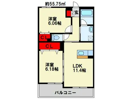 浜町テラス(2LDK/2階)の間取り写真