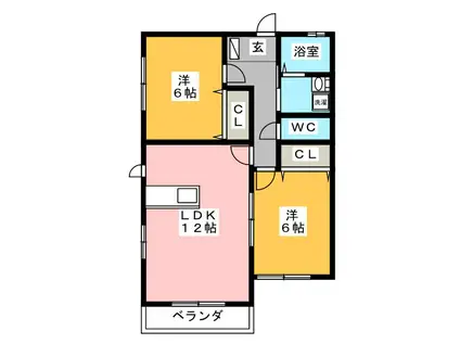 サン・ガーデンA(2LDK/2階)の間取り写真