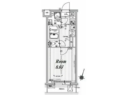 メイクスデザイン池袋パークサイド(1K/2階)の間取り写真