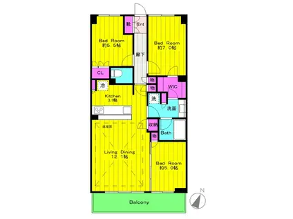 アネシア生田月見台・櫻テラス(3LDK/2階)の間取り写真