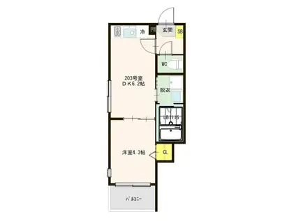 LENVOL 六町(1DK/2階)の間取り写真