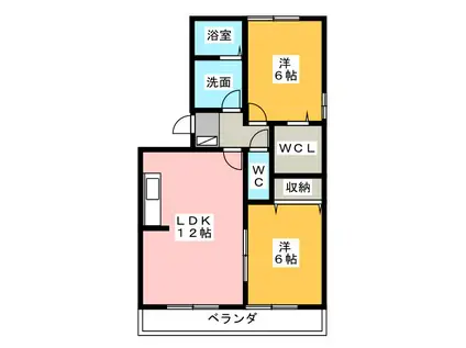 賀茂川ガーデンプレイスB(2LDK/2階)の間取り写真