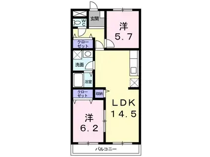 サウスタウンF(2LDK/3階)の間取り写真
