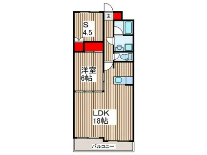 KIフラット越谷(1SLDK/2階)の間取り写真