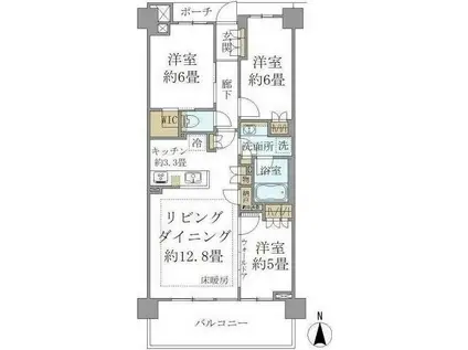 BRILLIA湘南辻堂海浜公園(3LDK/3階)の間取り写真