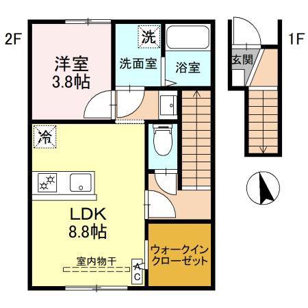 RELUXIA B(1LDK/2階)の間取り写真