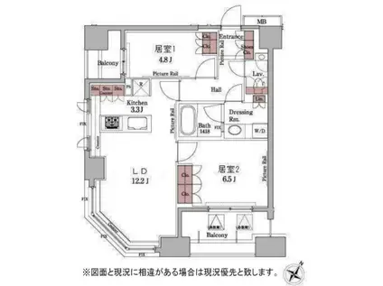 パークアクシス白金台(2LDK/12階)の間取り写真