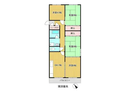 七福マンション滑石(4DK/3階)の間取り写真