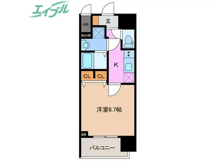 S-RESIDENCE四日市駅前COULEUR(1K/2階)の間取り写真