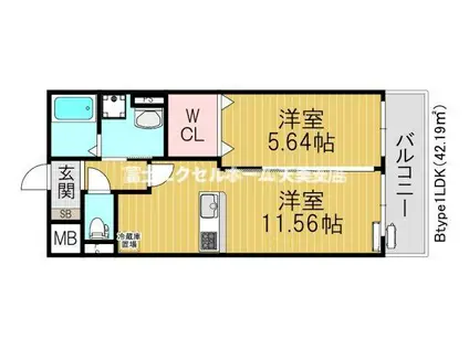 EXハイツ南住吉I(1LDK/1階)の間取り写真