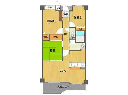 アグレスト昆陽池西(3LDK/3階)の間取り写真