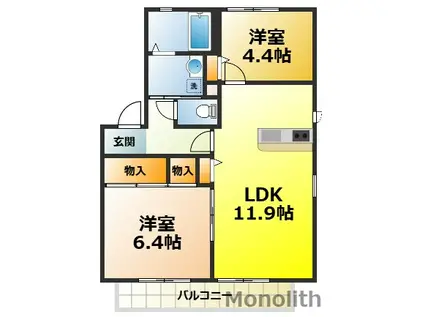 大町ガーデンライフ E棟(2LDK/1階)の間取り写真