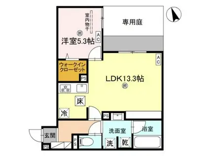 クラシスト東粉浜ウエスト(1LDK/1階)の間取り写真