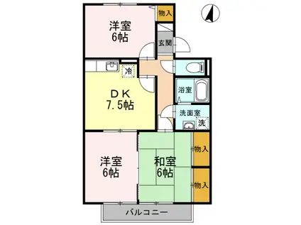 セジュール ラフィーネ(2LDK/2階)の間取り写真