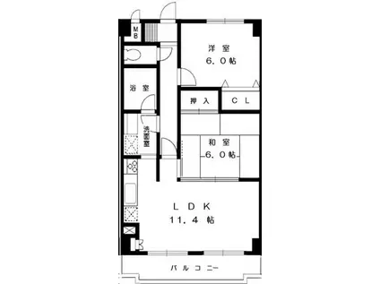 モンヴェール東戸塚(2LDK/2階)の間取り写真