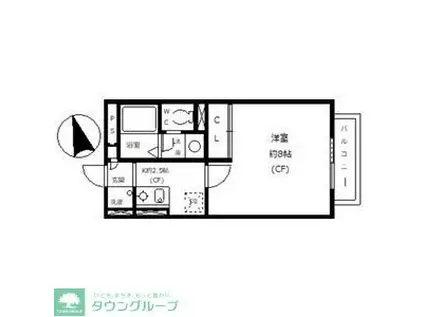 オークフォレスト油屋町B棟(1K/2階)の間取り写真