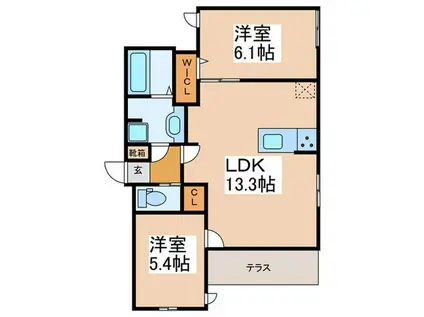 D-ROOM瓜破サウス(2LDK/1階)の間取り写真