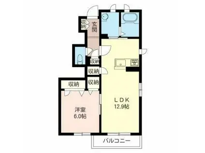 リベルテ武蔵浦和(1LDK/1階)の間取り写真