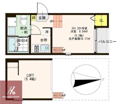 ハーモニーテラス今市II(1K/2階)の間取り写真