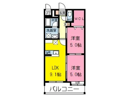 カーサビアンカ(2DK/6階)の間取り写真