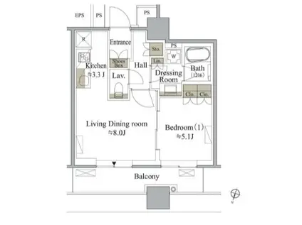 目黒MARCレジデンスタワー(1LDK/16階)の間取り写真