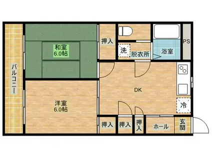 プリメーラ橘(2DK/1階)の間取り写真