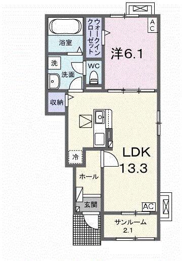 ベルファミーユ VIII(1LDK/1階)の間取り写真