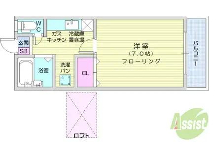 ウインディヒルズ堤(1K/2階)の間取り写真