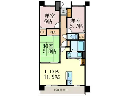 グランプレステージ明石魚住(3LDK/3階)の間取り写真