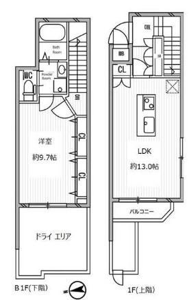 白金高輪レジデンス(1LDK/B1階)の間取り写真