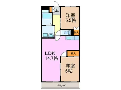 メルベーユ二村台(2LDK/1階)の間取り写真