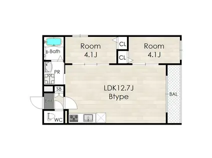 TIO寝屋川市駅(2LDK/1階)の間取り写真