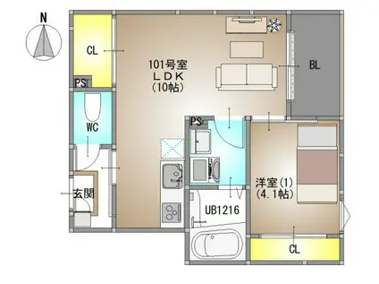 REGALEST 北方3(1LDK/1階)の間取り写真