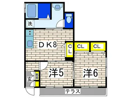 ペリーサイド(2DK/1階)の間取り写真